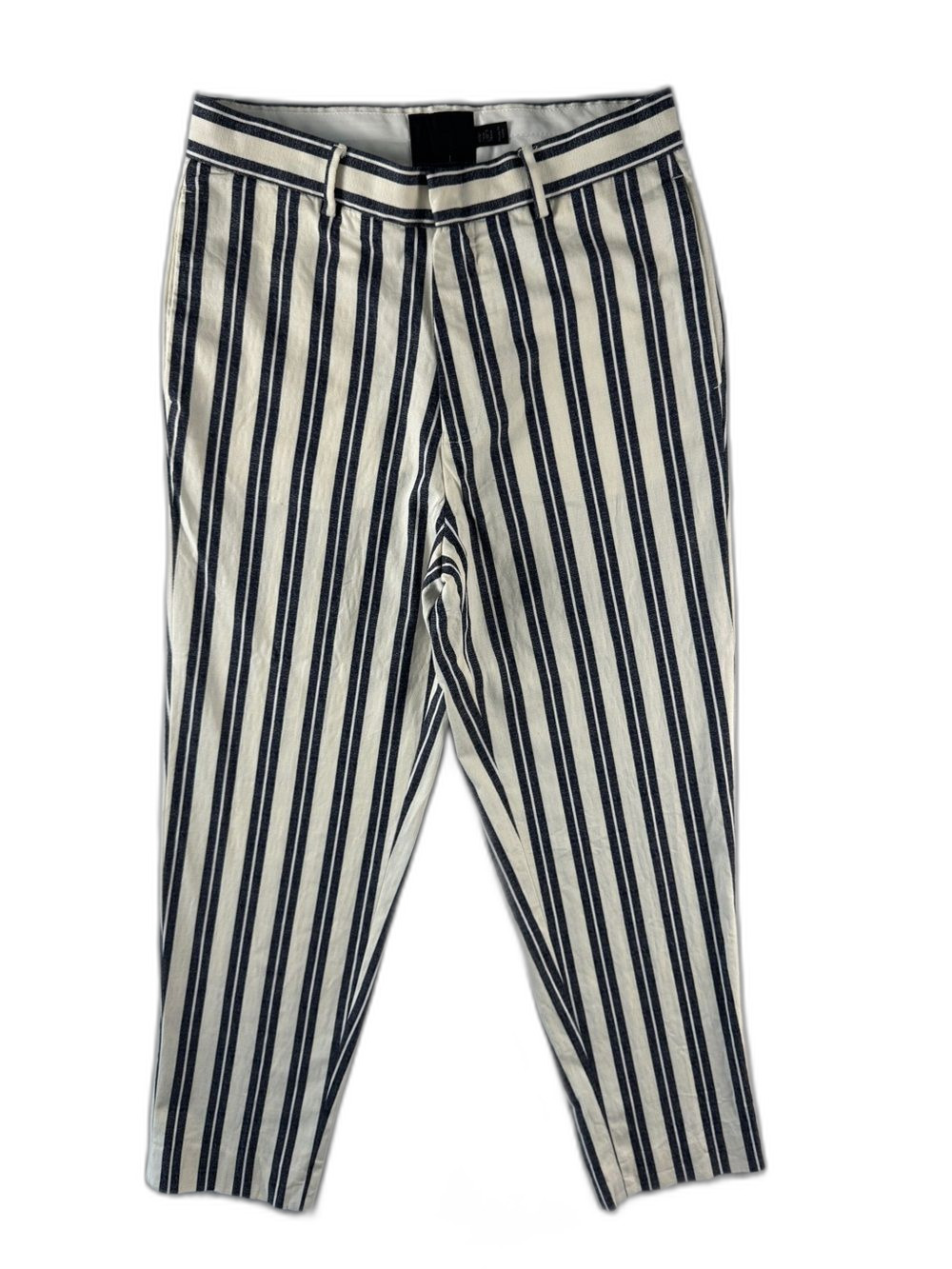 ASOS Design Striped Cropped Pants Navy Off White High Rise Ankle Size 28